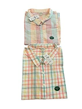 L.L. Bean 2 Vacationland Pastel Plaid Button-Down Seersucker Popover Shirts XL